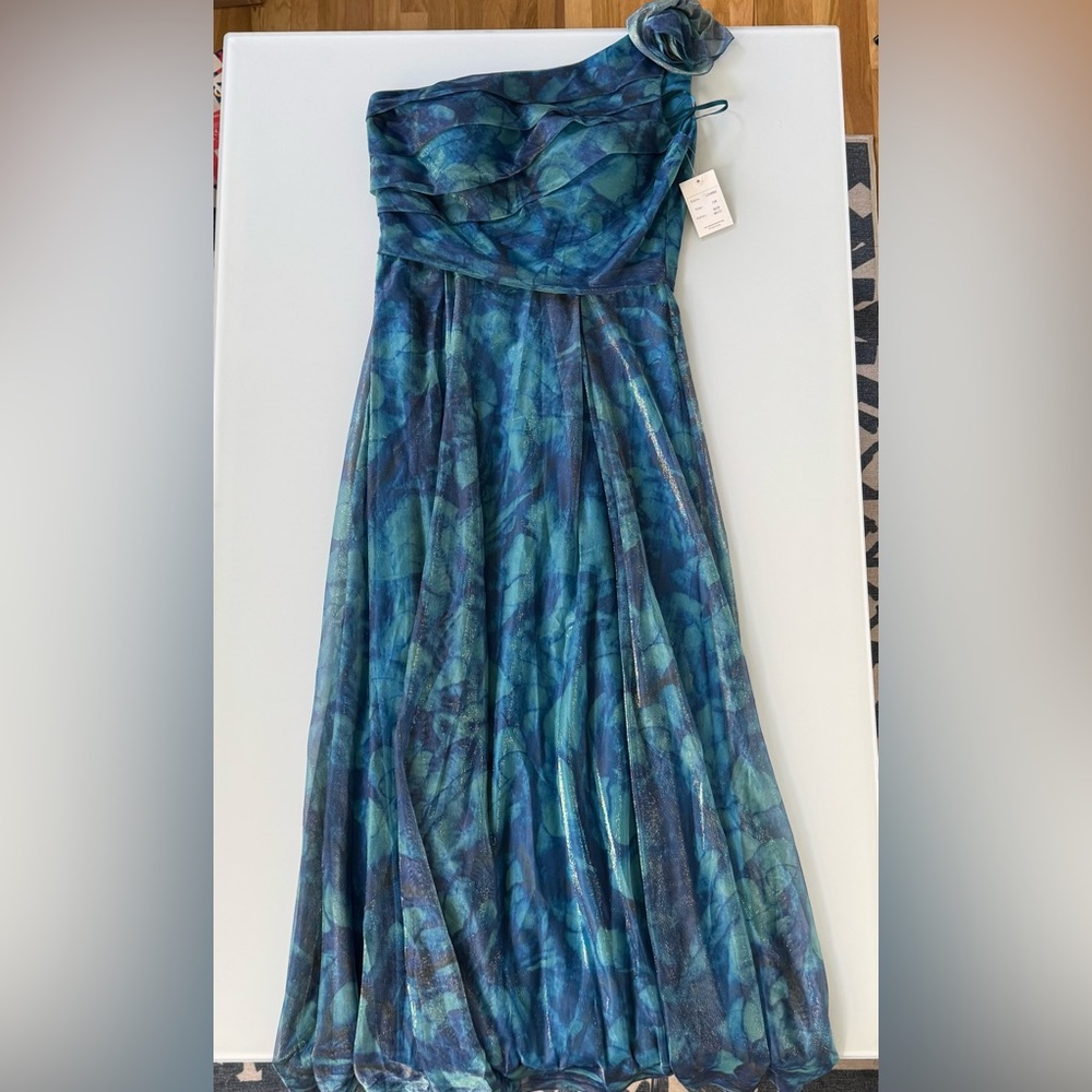NWT Rene Ruiz Collection Blue Multi One-Shoulder Gown Size 12 - Picture 3 of 11